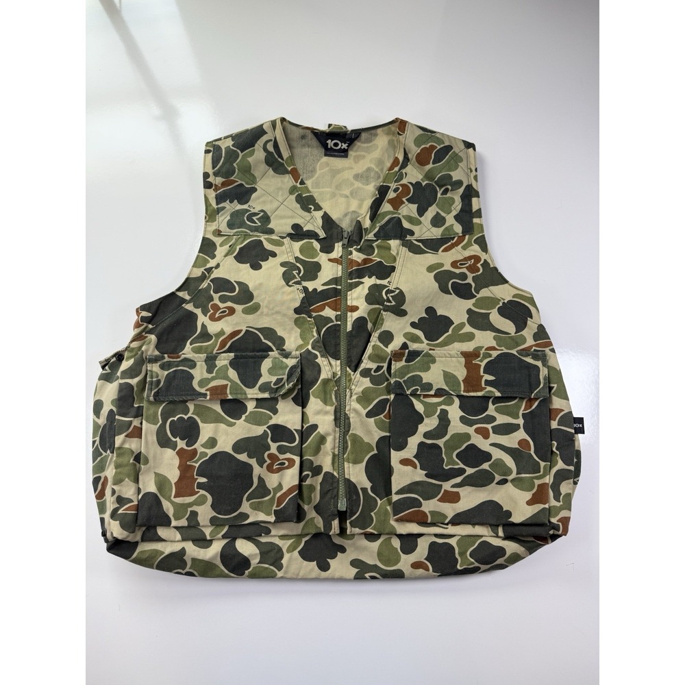 10X Camo Hunting Vest Mens Large 42-44 outdoor gear utility pockets Full Zip USA
